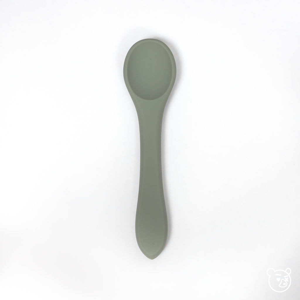 image of 100% food grade silicone toddler sized spoon in sage