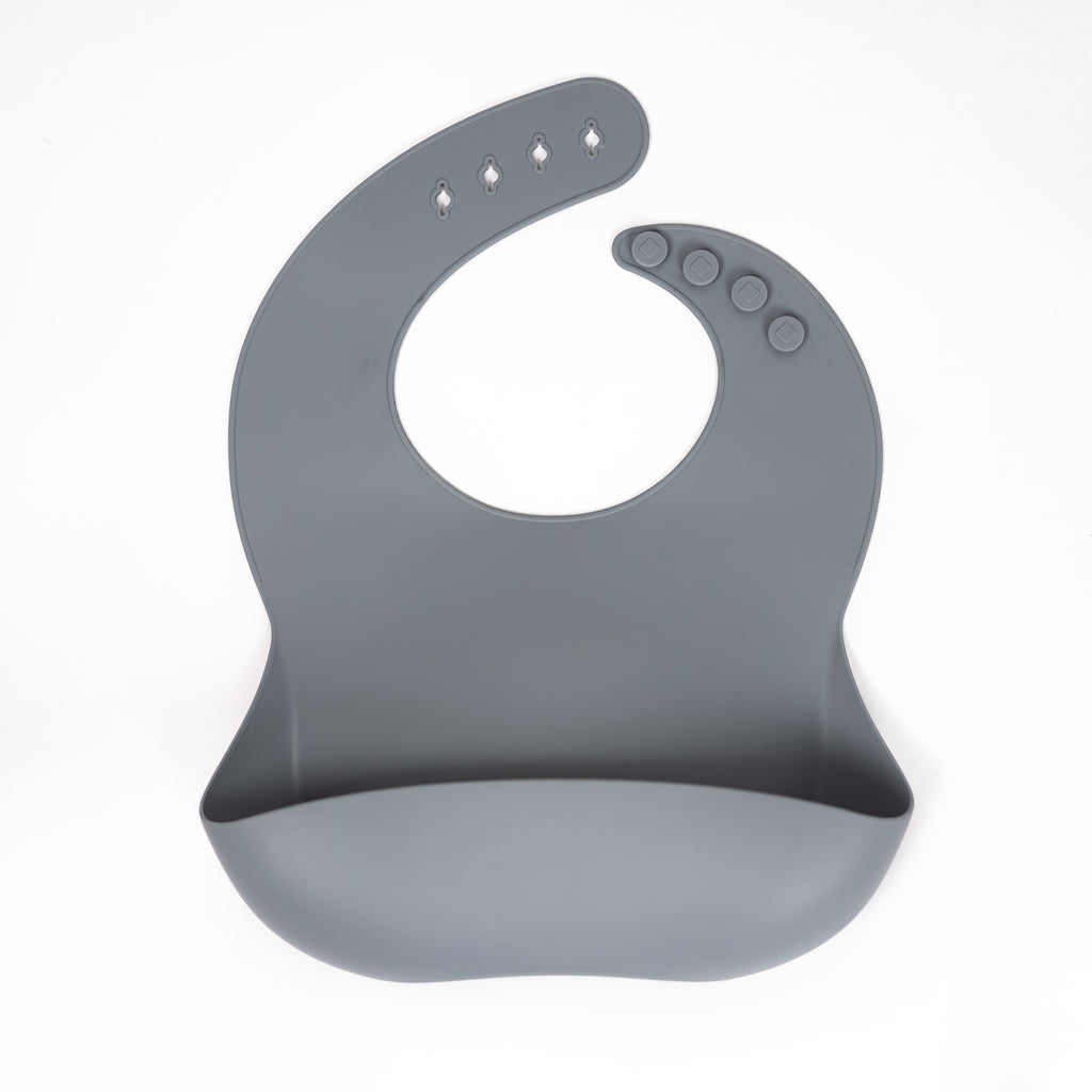 safety tested silicone bib in pale grey blue shipping from canada