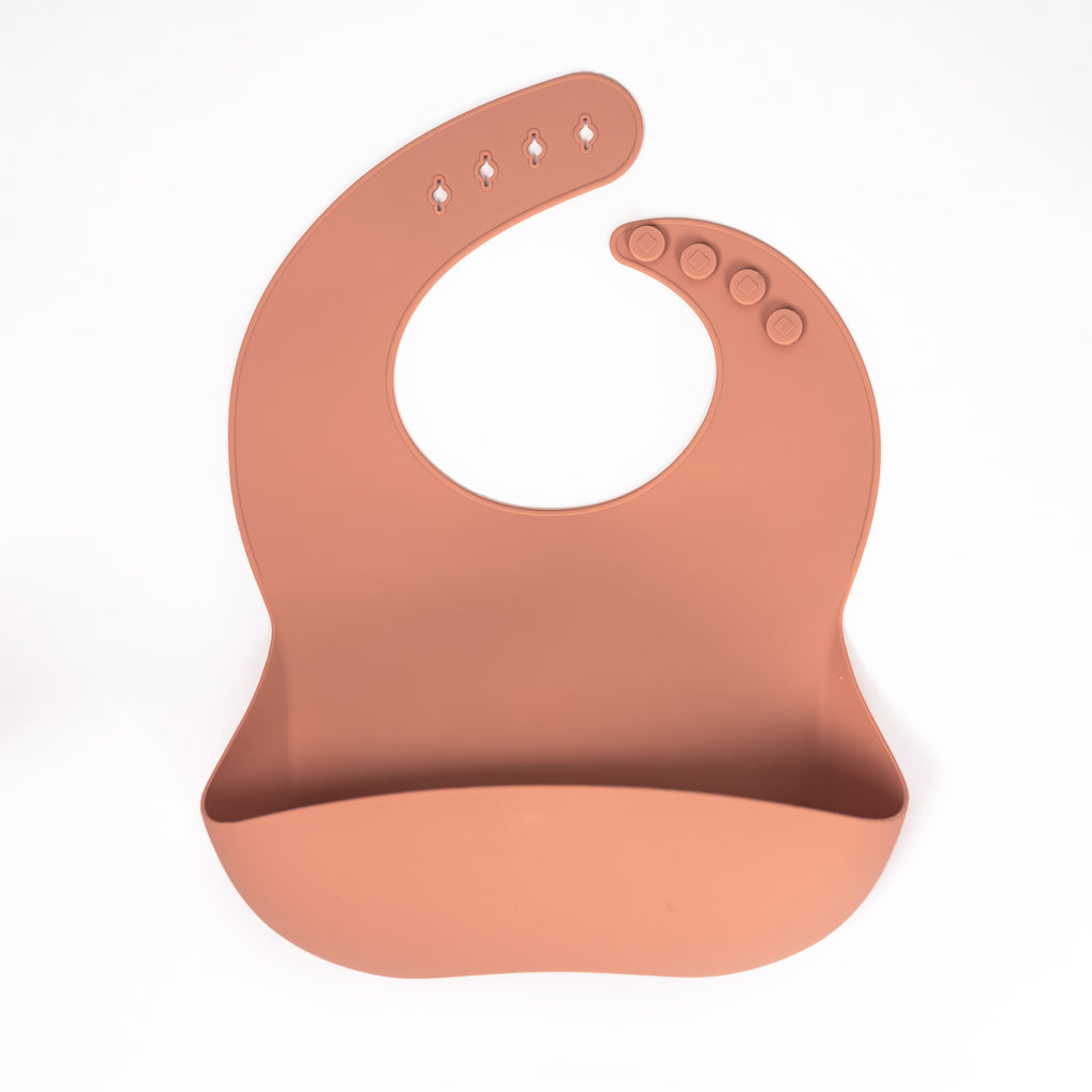 safety tested silicone bib in terracotta shipping from canada